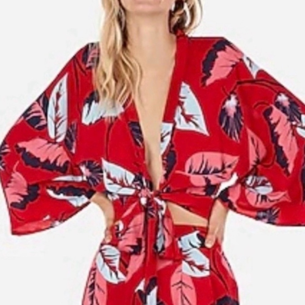 Express Red and Blue Floral Kimono